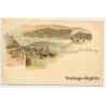 Budapest / Hungary: Rakpart Quai / Königl. Burgpalais (Vintage PC Litho ~1900s)