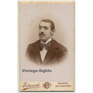 Edward / Anvers:  Portrait Of Man / Moustache - Tie & Bow (Vintage Carte De Visite / CDV ~1880s/1890s)