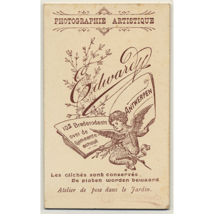 Edward / Anvers:  Portrait Of Man / Moustache - Tie & Bow (Vintage Carte De Visite / CDV ~1880s/1890s)