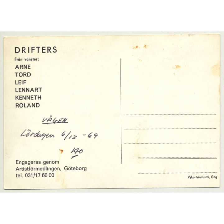 Drifters - Swedish Pop Band (Vintage Fan RPPC 1969)