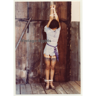 Dressed Asian Woman / Hands Tied Above Head - BDSM (Vintage Photo USA ~1970s)