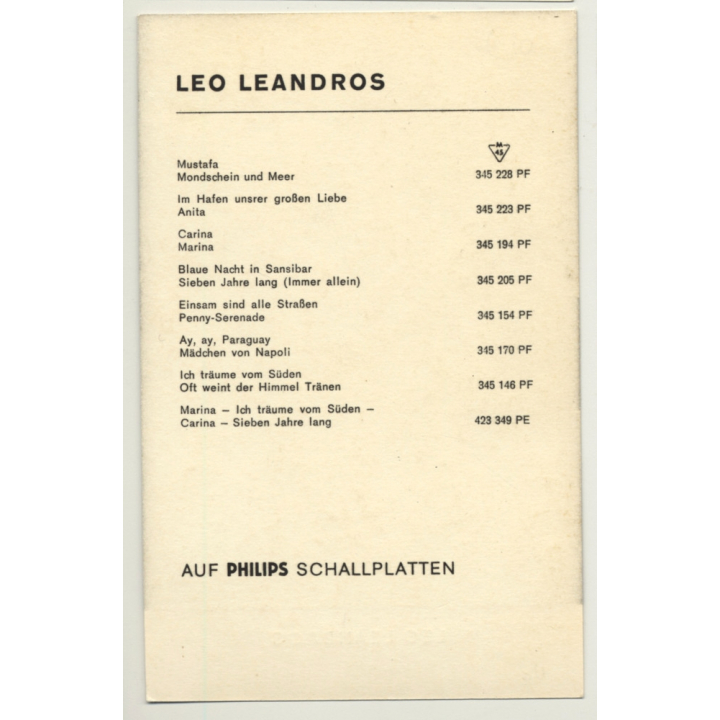 Leo Leandros / Philips - Schlager (Vintage Fan Postcard ~1960s)