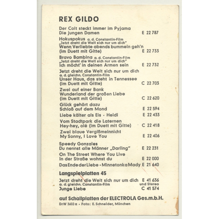 Rex Gildo / EMI Electrola- Schlager (Vintage Fan Postcard ~1960s)