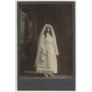 Marc Galuzzi: Young Bridesmaid / Robe & Veil (Vintage Cabinet Card ~1890s/1900s)