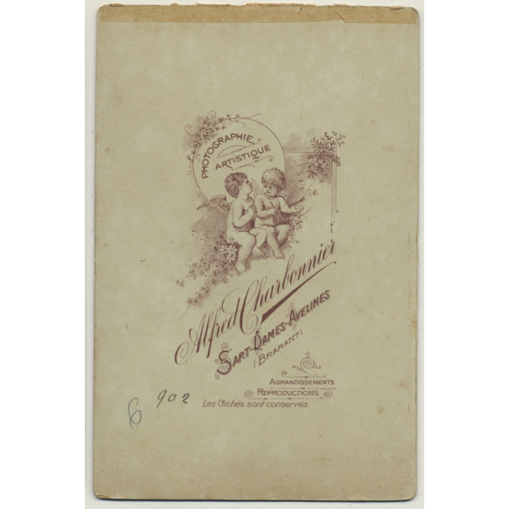 A. Charbonnier / Sart-Dames-Avelines: Serious Young Boy / Suit - Hat (Vintage Cabinet Card ~1890s/1900s)