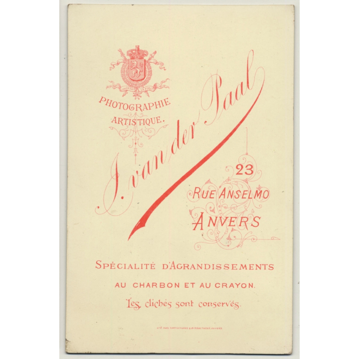 J. Van Der Paal / Anvers: Little Girl Poses With Rifle (Vintage Cabinet Card ~1880s/1890s)