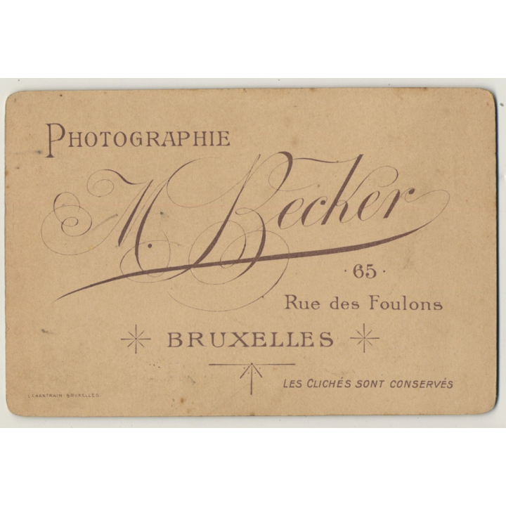 M. Becker / Bruxelles: Portrait Of Older Woman / Swallow - Flowers (Vintage Cabinet Card ~1880s/1890s)