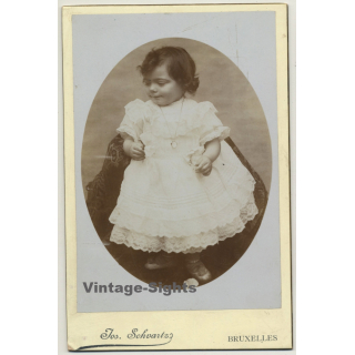 Jos. Schvartz / Bruxelles: Little Baby Girl In White Dress (Vintage Cabinet Card ~1880s/1890s)