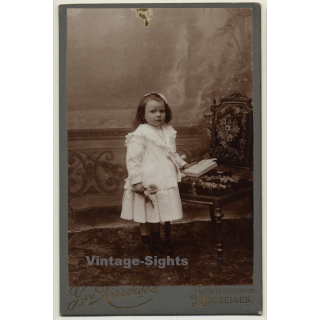 Gustave Narcisse / Bruxelles: Sweet Baby Girl / Victorian Era (Vintage Cabinet Card ~1880s/1890s)