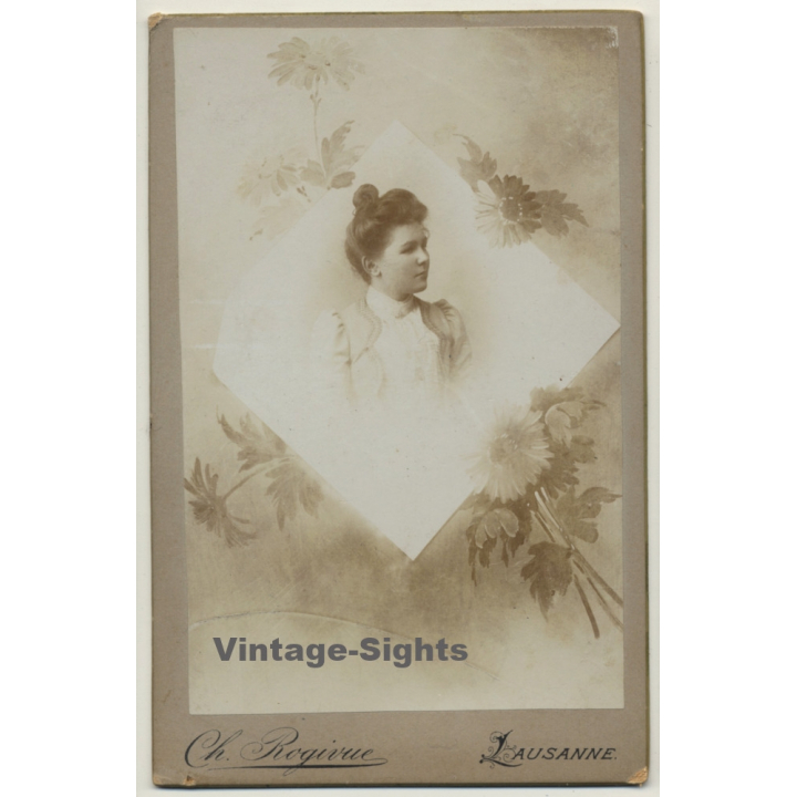 Ch. Rogivue / Lausanne: Portrait Of Female / Victorian Hairstyle (Vintage Cabinet Card ~1900s)