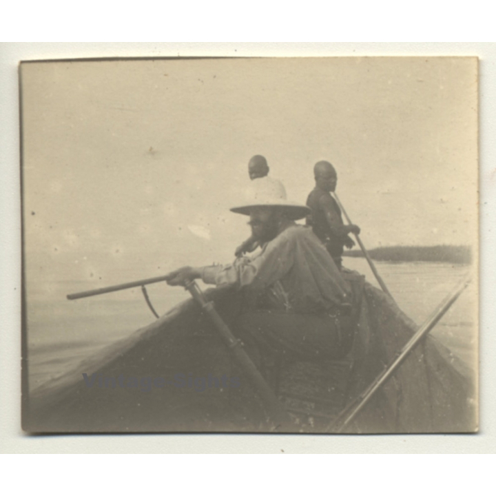 Lake Edward / Congo-Belge: Hunt On Canoe / Lieutenant Hallez (Vintage Photo ~1920s/1930s)