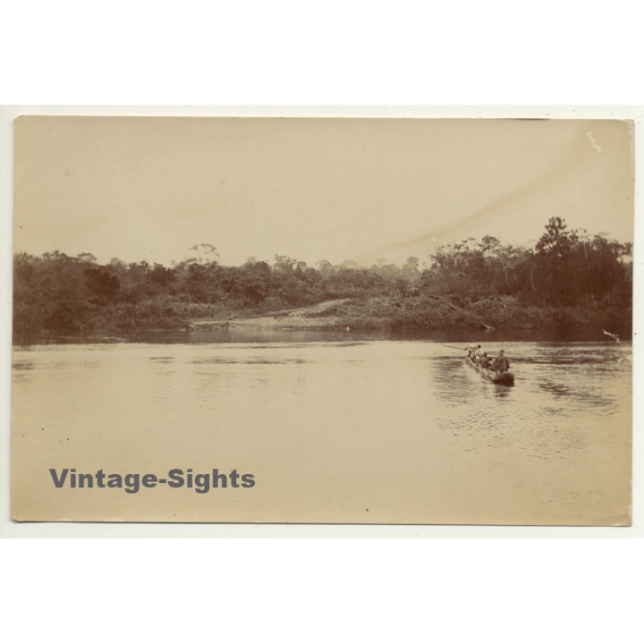 Ituri / Congo-Belge: Dugout On River / Indigenous On Shore (Vintage Photo ~1920s/1930s)