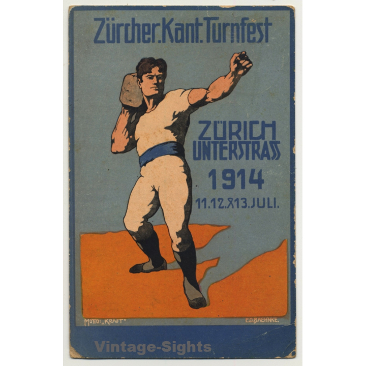 Zürcher Kantonal-Turnfest 1914 / Kraft (Vintage Artist PC Litho Baehnke)