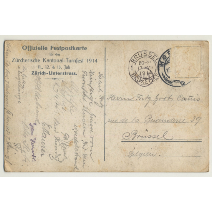 Zürcher Kantonal-Turnfest 1914 / Kraft (Vintage Artist PC Litho Baehnke)