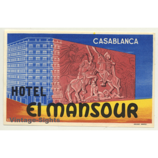 Casablanca / Morocco: Hotel El Mansour (Vintage Luggage Label)