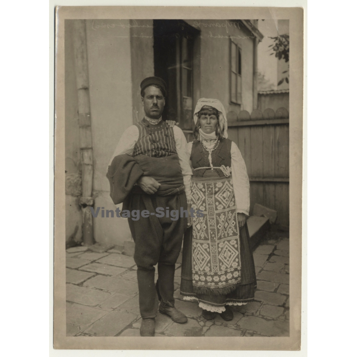 Sliven / Bulgaria: Couple In Traditional Costumes / Garb (Vintage Photo ~ 1920s/1930s)