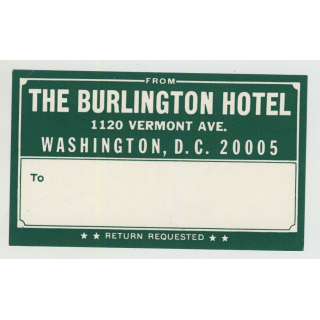 Hotel The Burlington Hotel / USA (Vintage Postal/Luggage Label)