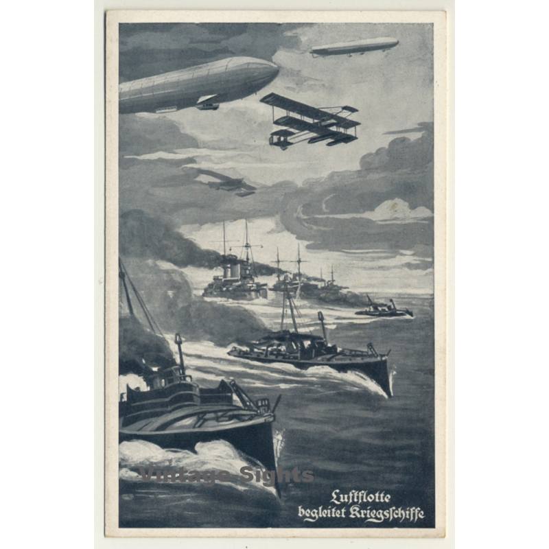 Luftflotte Begleitet Kriegsschiffe / Zeppelin (Vintage PC Aviation ~1910s)