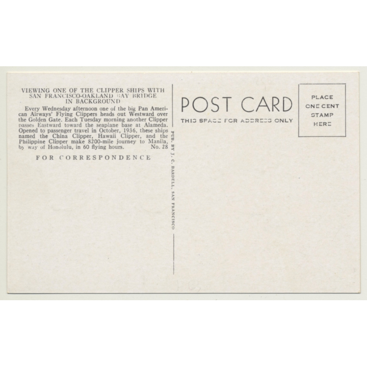 Clipper Ship Over Golden Gate Bridge / Flying Boat (Vintage PC Aviation ~1930s/1940s)