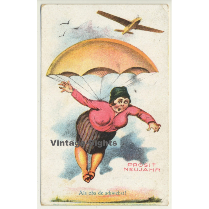 Prosit Neujahr / Als Obs De Schwebst! Woman - Parachute (Vintage PC Aviation)