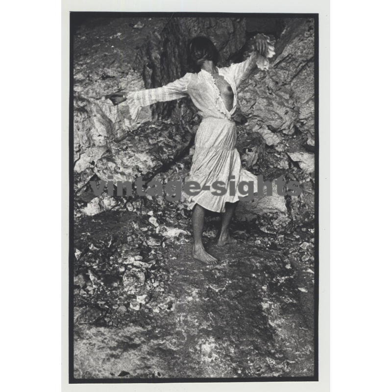 Natural Beauty Poses In Mediterranean Cave / Nip Slip (Vintage Amateur Photo)