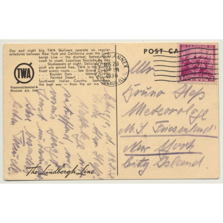 TWA Giant Skyliner - Lindbergh Line (Vintage Postcard Aviation 1938)