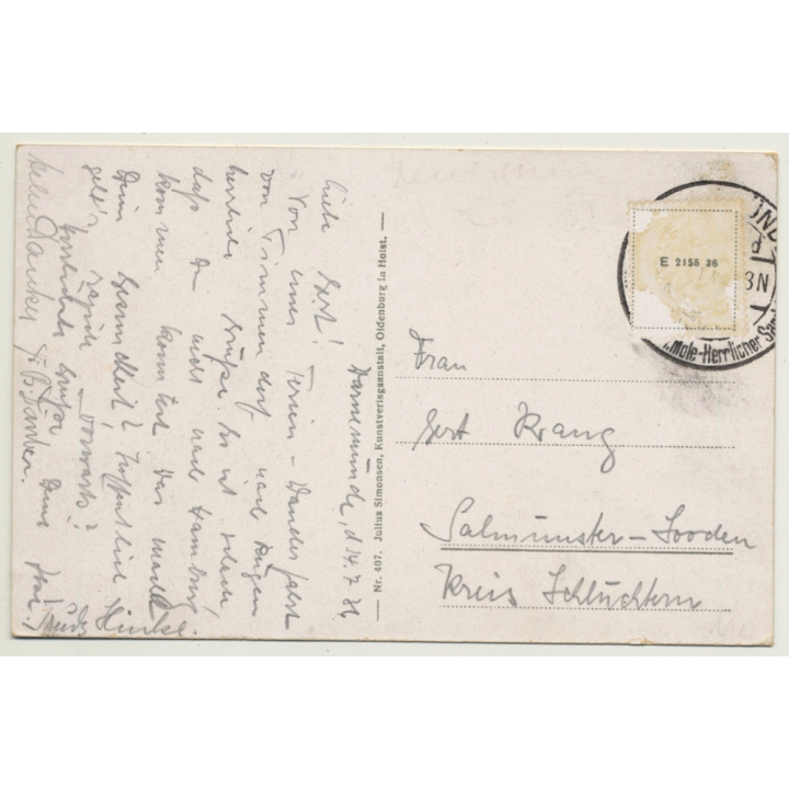 Warnemünde / Germany: West Pierhead Light - Ferry (Vintage Postcard 1936)