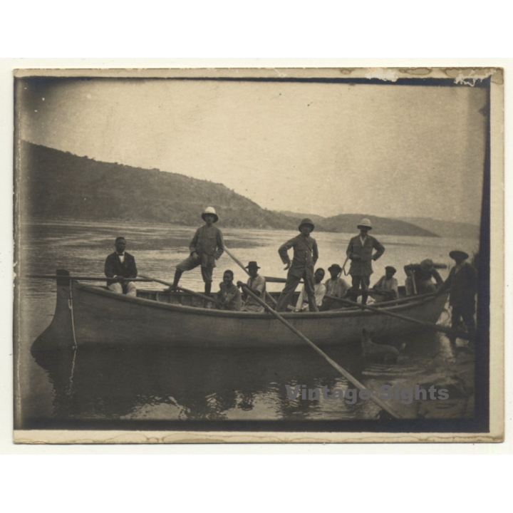 Congo Belge: Colonial Delegation & Indigenous On Big Rowboat (Vintage RPPC ~ 1910s/1920s)