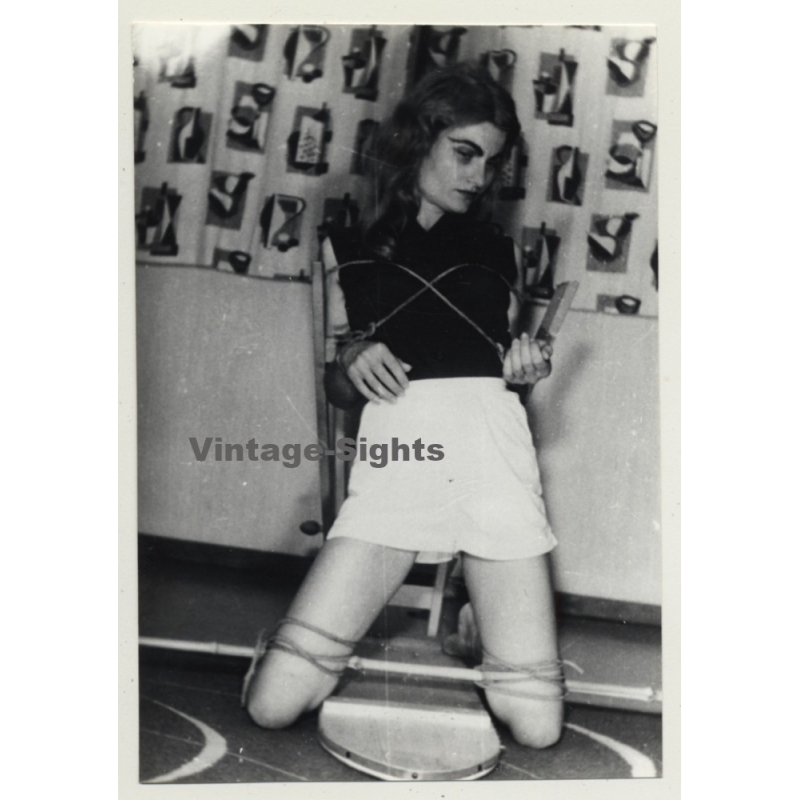 Fully Dressed Blonde Woman Fixed To Chair / Bondage - BDSM (Vintage Photo GDR ~1960s)