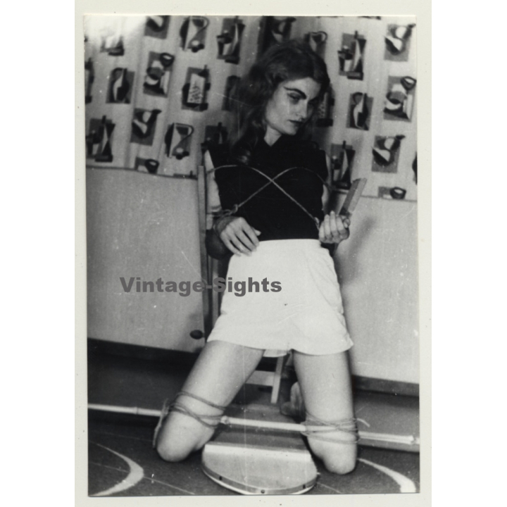 Fully Dressed Blonde Woman Fixed To Chair / Bondage - BDSM (Vintage Photo GDR ~1960s)