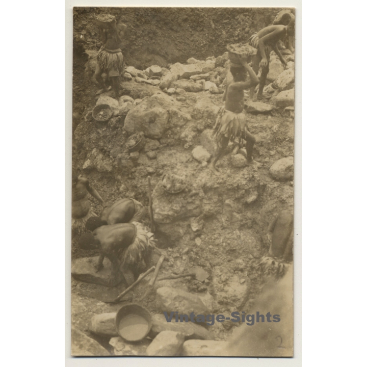 Congo Belge: Indigenous Workers - Rail Or Road Construction Site *4 (Vintage Photo ~1920s/1930s)