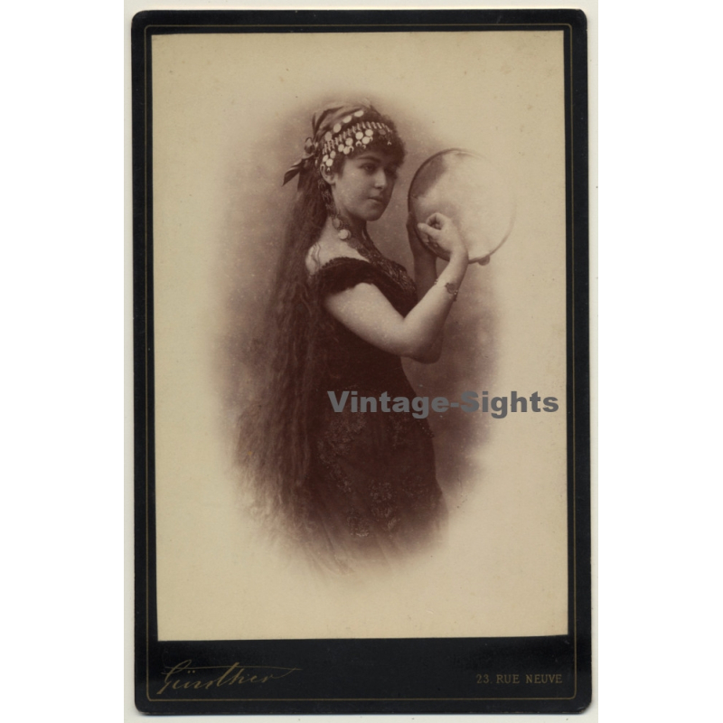 Günther / Bruxelles: Mme Hollanders / Headdress - Tambourine (Vintage Cabinet Card ~1900s)