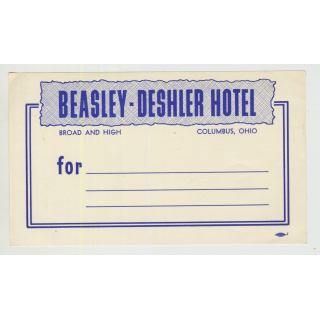 Beasley - Deshler Hotel - Columbus, Ohio / USA (Vintage Postal Label)