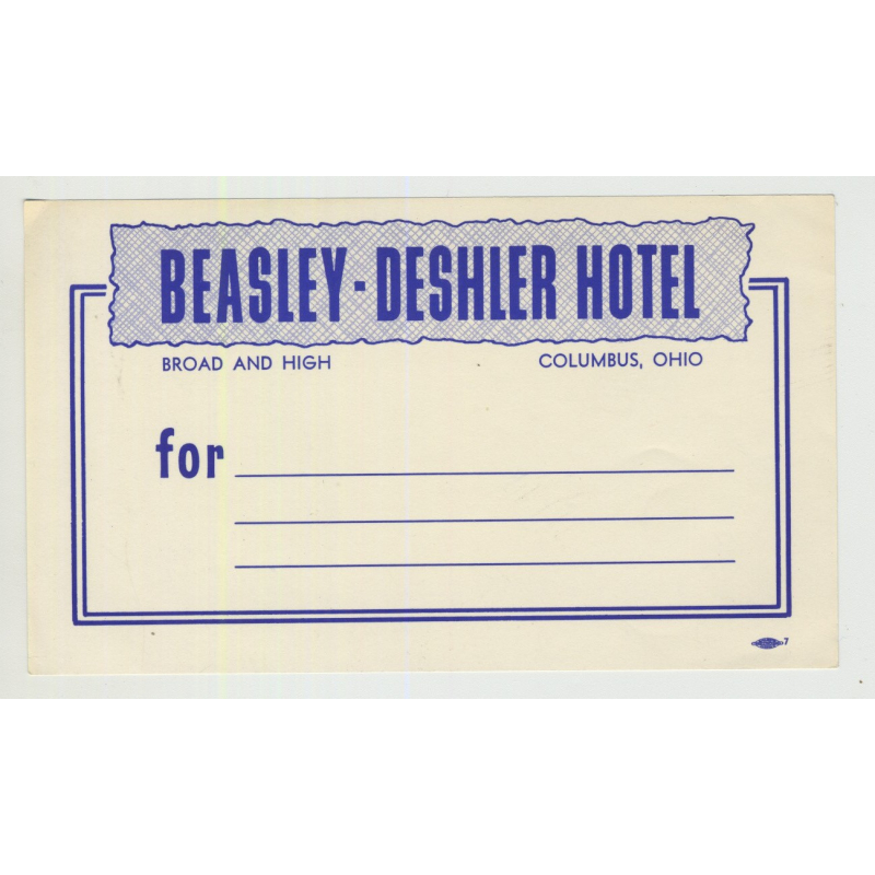Beasley - Deshler Hotel - Columbus, Ohio / USA (Vintage Postal Label)