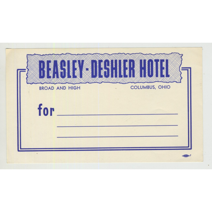 Beasley - Deshler Hotel - Columbus, Ohio / USA (Vintage Postal Label)