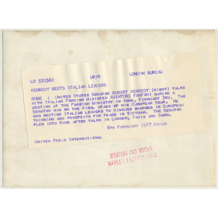 Kennedy Meets Italian Leaders / Minister Fanfani (Vintage Press Photo1967)