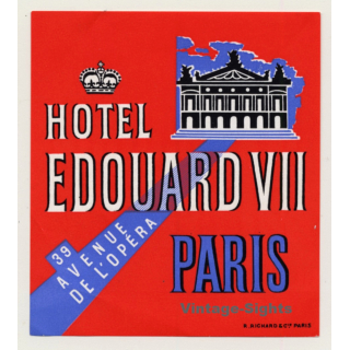 Paris / France: Hotel Edouard VII (Vintage Luggage Label)