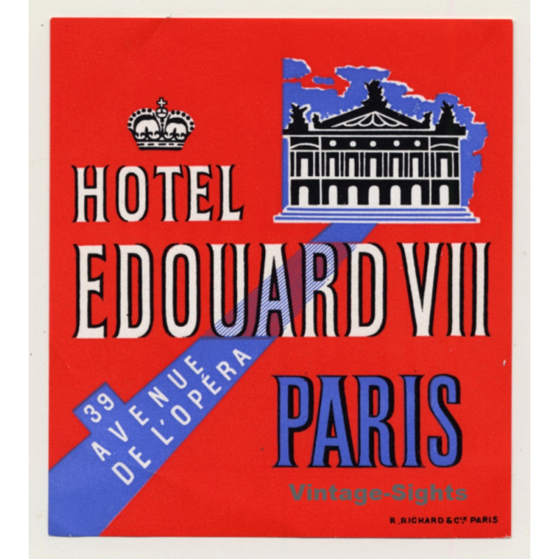 Paris / France: Hotel Edouard VII (Vintage Luggage Label)