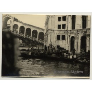Venice / Italy: Rialto Bridge From Boat (Vintage RPPC ~1940s)