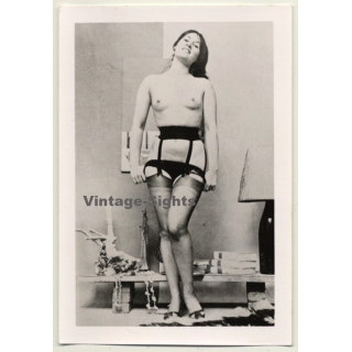 Natural Brunette Semi Nude About To Take Of Panties (Vintage Photo 2nd Gen B/W ~ 50s)