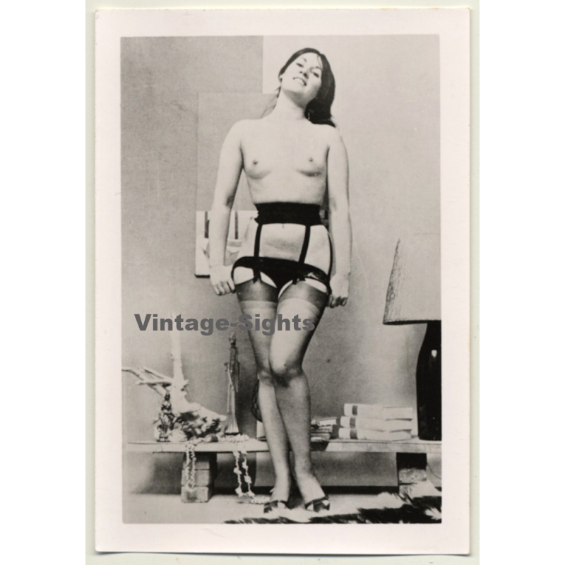 Natural Brunette Semi Nude About To Take Of Panties (Vintage Photo 2nd Gen B/W ~ 50s)