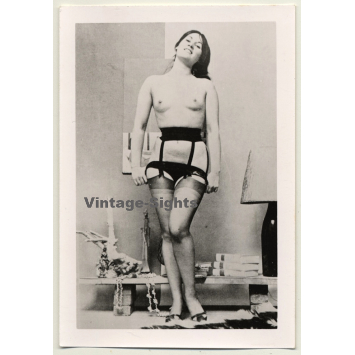 Natural Brunette Semi Nude About To Take Of Panties (Vintage Photo 2nd Gen B/W ~ 50s)