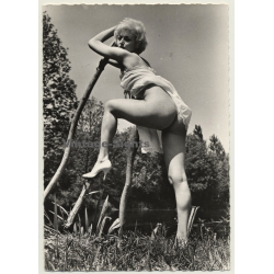 Cheeky Blonde Lifts Dress - No Panties / Pin-Up (Vintage Photo France 1950s)
