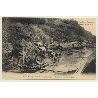 Laos / Indochine: Sur Le Mékong - Pirogues (Vintage PC 1906 Ethnic)