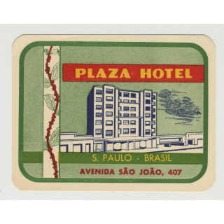Plaza Hotel - San Paulo / Brazil (Vintage Luggage Label)