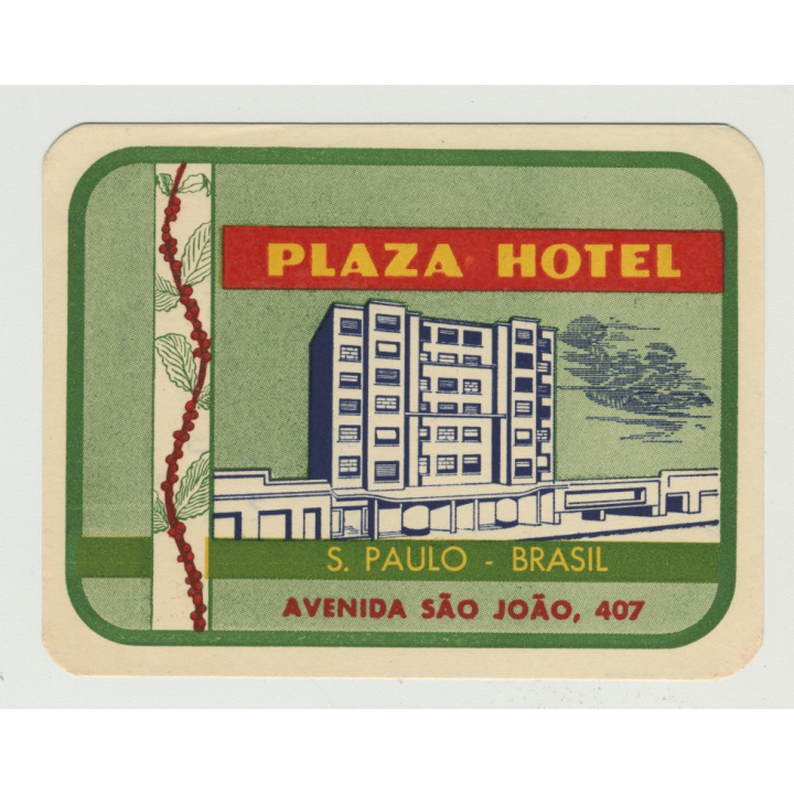 Plaza Hotel - San Paulo / Brazil (Vintage Luggage Label)