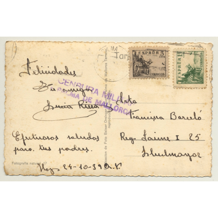 Palma De Mallorca: Port - Castell De Bellver - Llaut (Vintage RPPC 1939)