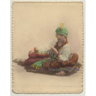 Belgian Woman In Exotic Outfit / Turban - Hand Tinted  (Vintage Photo ~1910s/1920s)