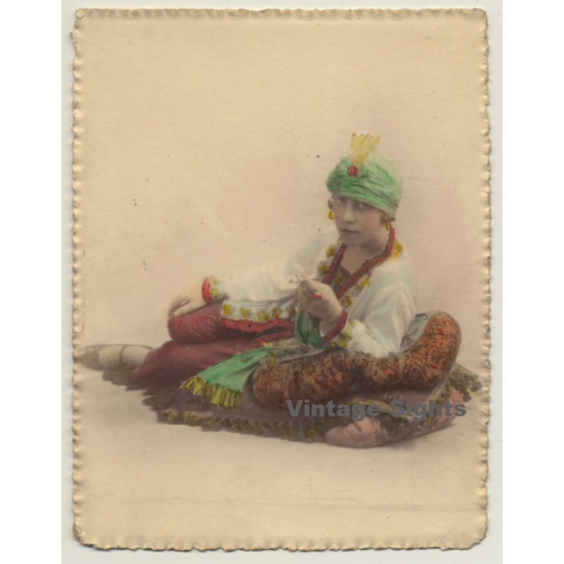 Belgian Woman In Exotic Outfit / Turban - Hand Tinted  (Vintage Photo ~1910s/1920s)