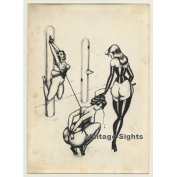 French BDSM Drawings *7 / Domina - Stake (Vintage Photo ~1930s)